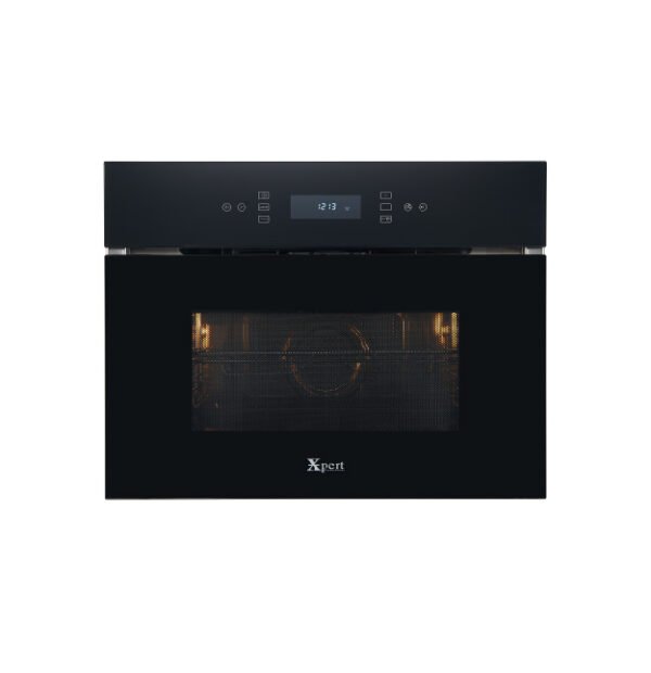 XEM-45-L 45-liter built-in microwave oven with sleek black glass frame, TFT LED display, touch controls, and convection grilling.