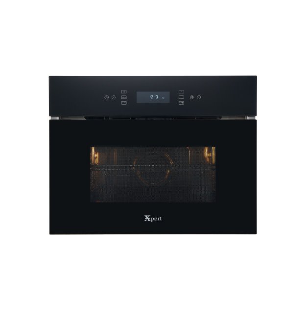 XEM-45-L 45-liter built-in microwave oven with sleek black glass frame, TFT LED display, touch controls, and convection grilling.