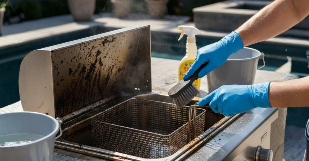 remove hard grease from built in BBQ Fryer